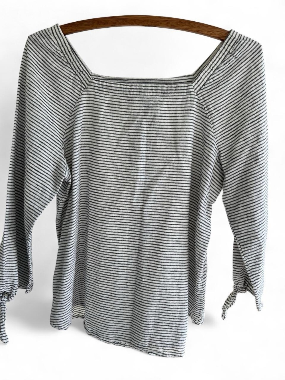 Liz Claiborne Linen Striped Top 3/4 sleeve Square Neck - Small - Like New